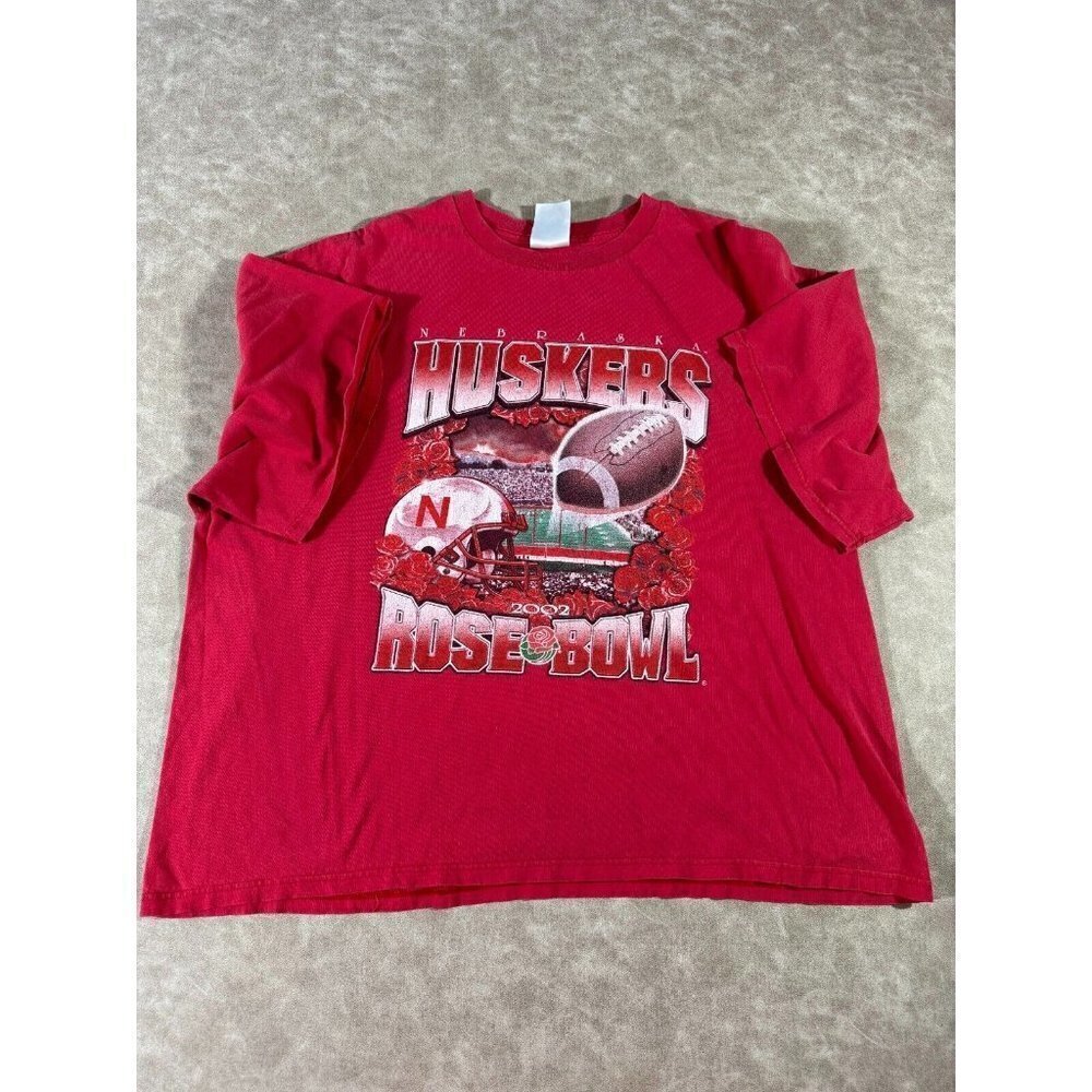 Vintage Sport Attack Nebraska‎ Huskers 2002 Rose Bowl Mens Graphic Shirt Red 2XL